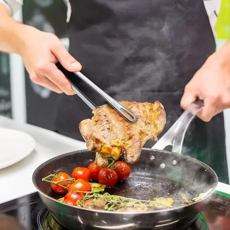 Stainless Steel 2-Piece Barbecue Utensils Multi-Size Set (11-in & 9.4-in) - Lightweight Solid Metal Food Tongs, Chef’s Kitchenware, 11" Steak Reach Tool for Grills, Pick Fish & Salads, Indoor-Outdoor Use, 11 Inches