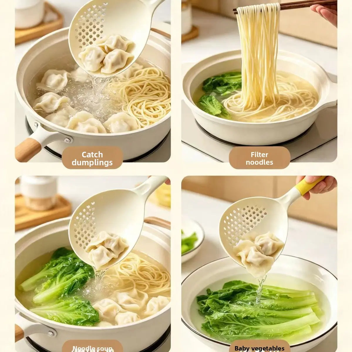2 in 1 Long Handle Spoon Skimmer, High Temperature Resistant Integrated Large Soup Strainer Ladle for Home Kitchen Cooking