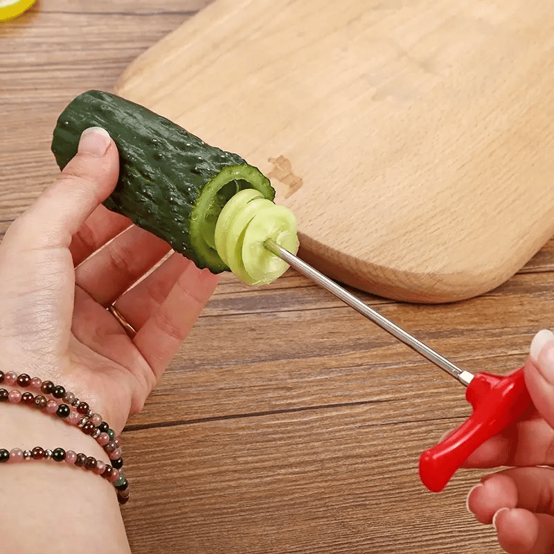 [Salad Prep & Camping] 1pc Stainless Steel Spiral Vegetable Slicer - Manual Cutter for Potatoes, Carrots, Cucumbers - Ideal for Salad Prep & Camping Meals, Salad Preparation Tool|Festive Food Prep|Stainless Steel Cutter, Vegetable Slicer And Chopper，Essen