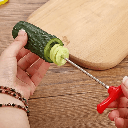 [Salad Prep & Camping] 1pc Stainless Steel Spiral Vegetable Slicer - Manual Cutter for Potatoes, Carrots, Cucumbers - Ideal for Salad Prep & Camping Meals, Salad Preparation Tool|Festive Food Prep|Stainless Steel Cutter, Vegetable Slicer And Chopper，Essen