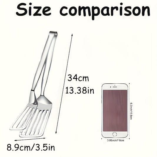 1pc, Multifunctional Stainless Steel Serving Tongs for Buffet, Fish Frying, Bread, Steak, Salad, and Dessert - Kitchen Tools for Effortless Food Prep and Presentation