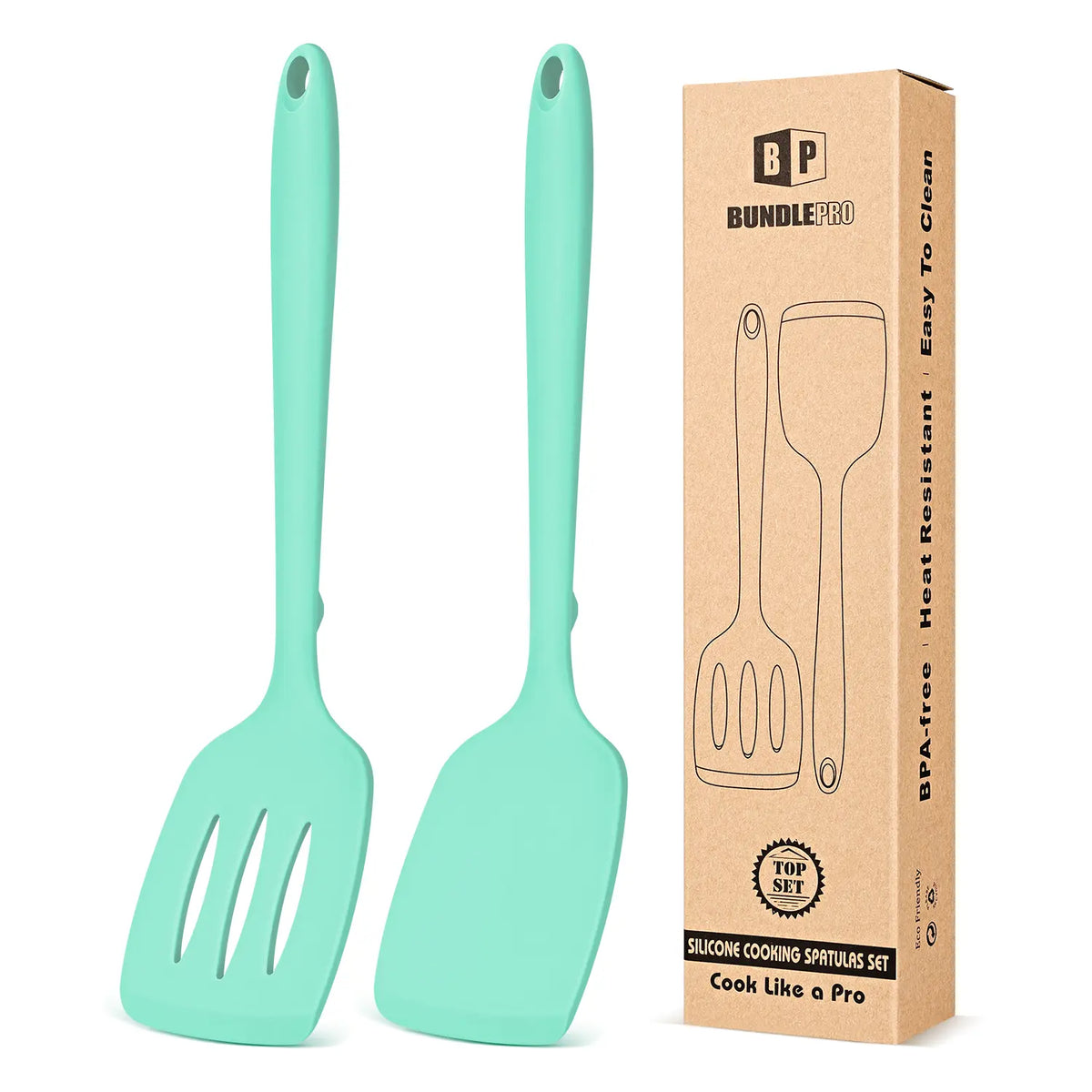 BUNDLEPRO Khaki Kitchen Utensils Set - 2-Piece Non-Stick Slotted Silicone Spatula Turner, 1-Piece Solid Silicone Cooking Spoon, Heat-Resistant BPA-Free, Protects Pot Coats, Ideal for Family Daily Use, Cooking Fish & Pancakes