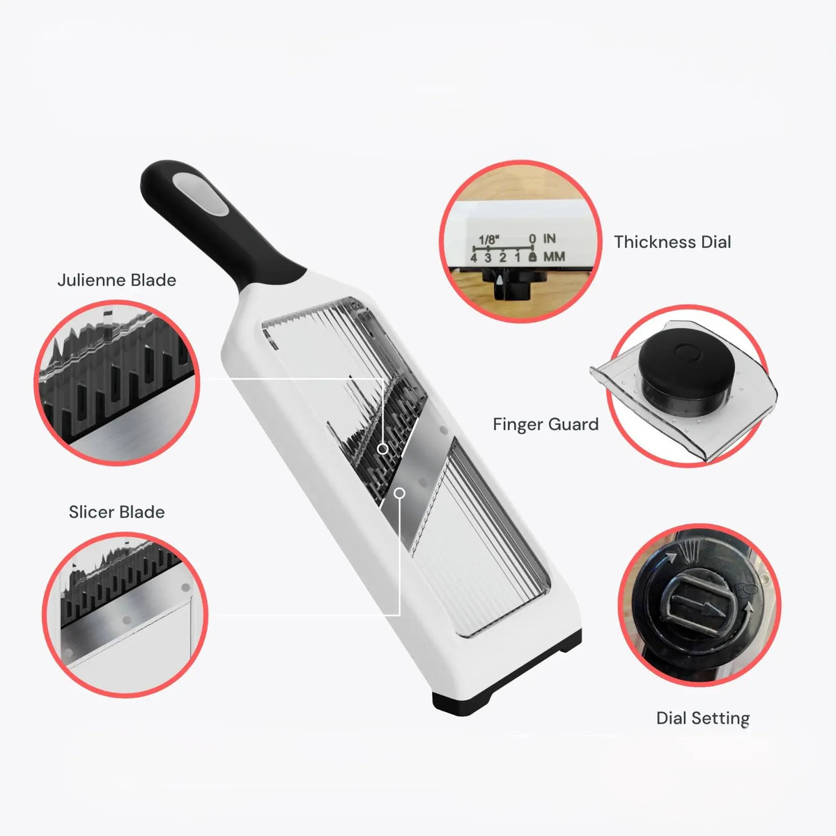 Fullstar Handheld Mandoline Slicer, Adjustable Vegetable Slicer with 4 Thickness Settings, Julienne Blade & Safety Guard