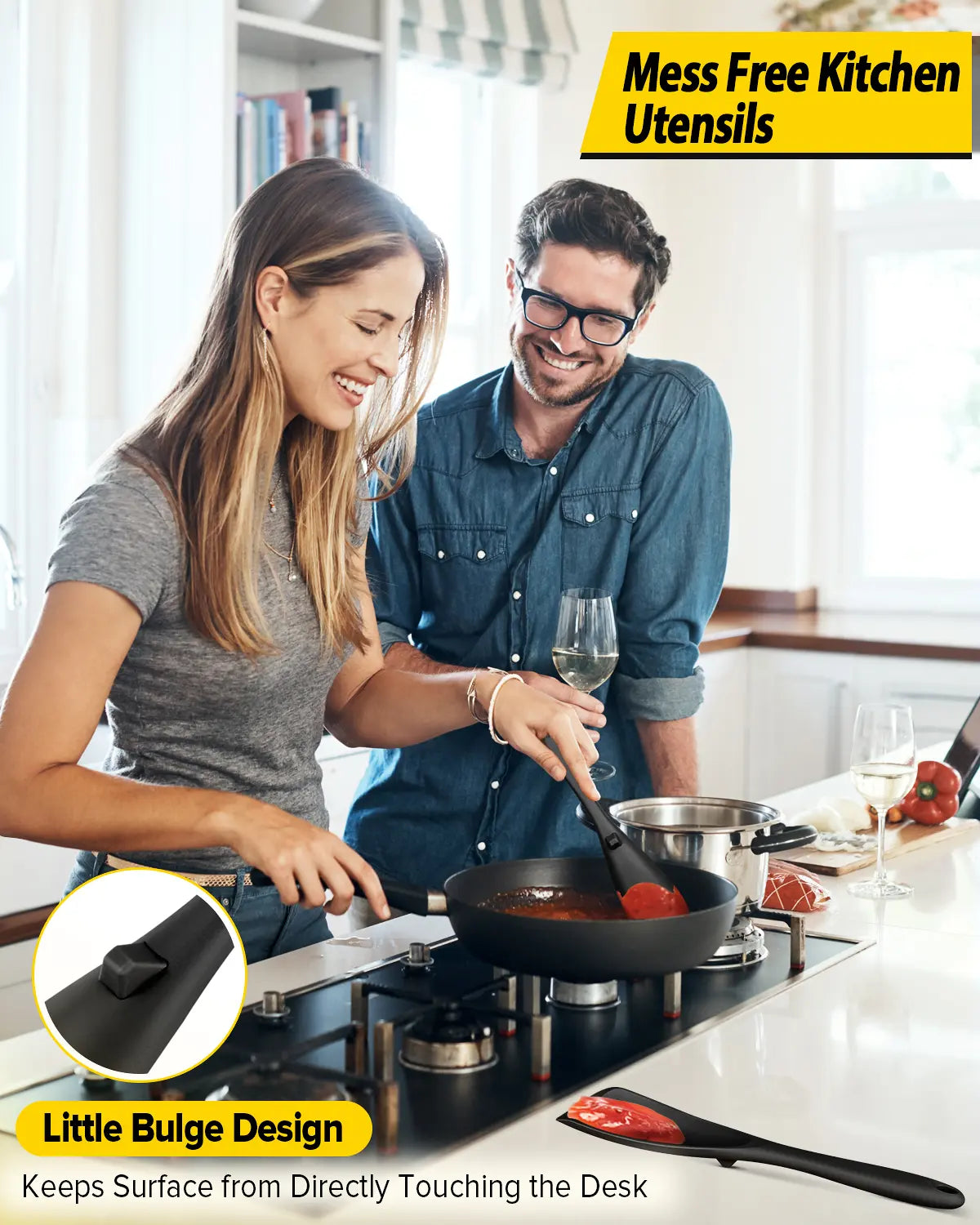 BundlePro Silicone Cooking Utensil Set - 2-Piece Non-Stick Hanging Spatulas with Hang-Dry Holes, BPA-Free, High Temp Resistant, Bulge Keeps Cooktop Clean, Hand Wash Clean Fast, Kitchen Supplies