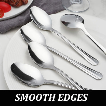 60-Piece Dominion Silver Dinner Spoons Set - Mirror-Shine, Mirror-Polished Stainless Steel, Wear-Resistant, Solid Finish, Dishwasher Safe Cutlery for Halloween, Parties, Special Events, Restaurant Use, Silver Spoons