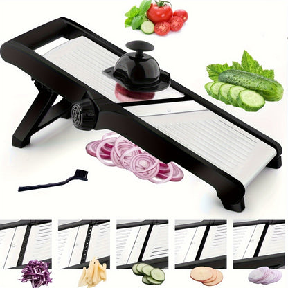 Mandoline Food Slicer, Adjustable Stainless Steel Food Vegetable Potato Onion Slicer French Fry Cutter, Tomato Slicer with Cleaning Brush