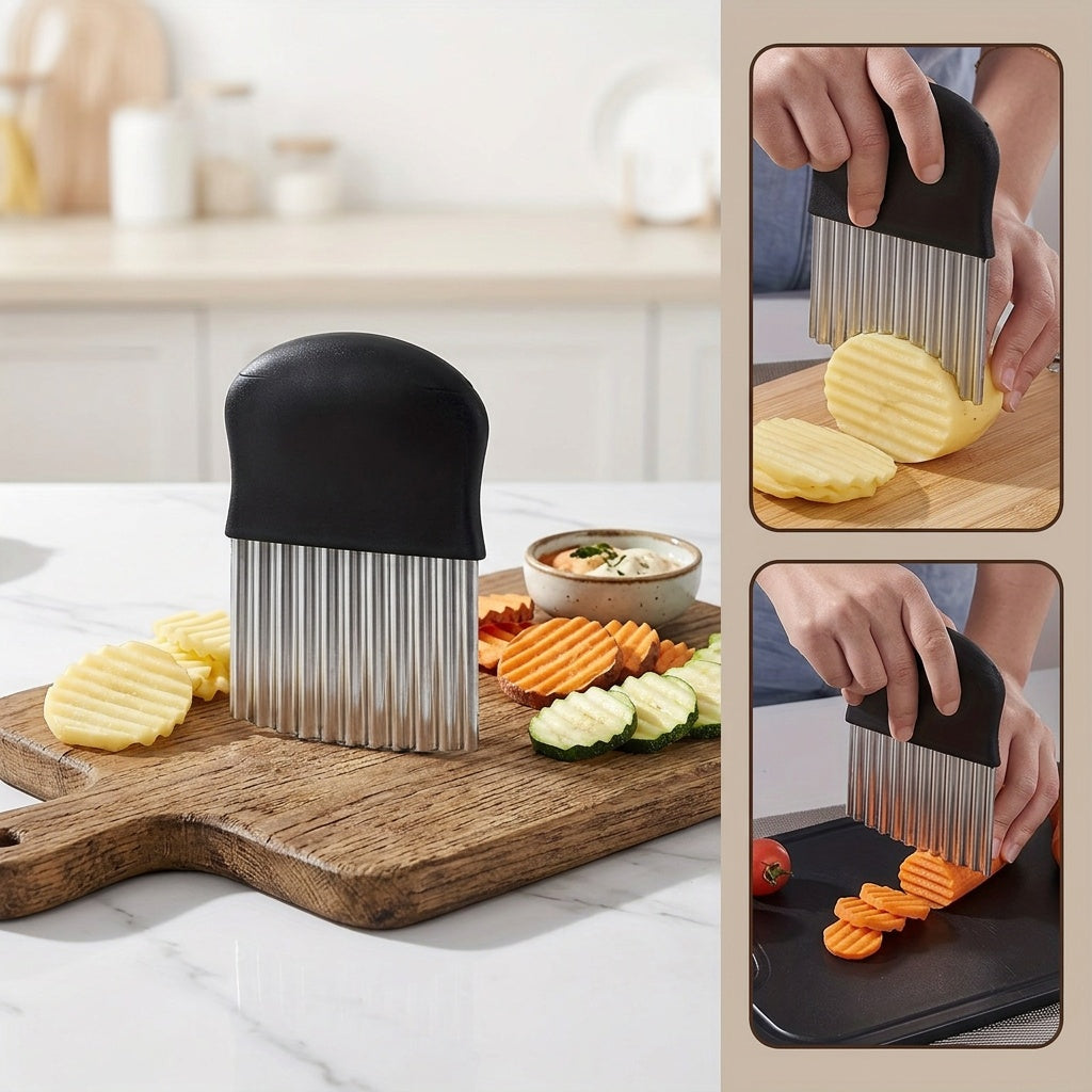 1pc Multifunctional Kitchen Knife, Pattern Knife, Serrated Potato Cutter Stainless Steel Potato Cutter, Multifunctional Vegetable Slicer Serrated Potato Cutter, Wavy Potato Cutter, French Fry Cutter, Potato Slicer And Slicing Knife