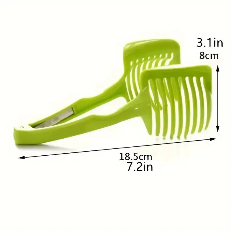Green Multi-functional Vegetable and Fruit Slicer, Food-Grade Plastic Handheld Kitchen Tool, Suitable for Lemons and Tomatoes, Ergonomic Design, Easy to Use at Home or in Restaurants