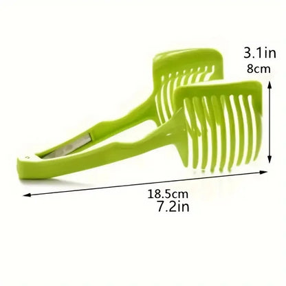 Green Multi-functional Vegetable and Fruit Slicer, Food-Grade Plastic Handheld Kitchen Tool, Suitable for Lemons and Tomatoes, Ergonomic Design, Easy to Use at Home or in Restaurants