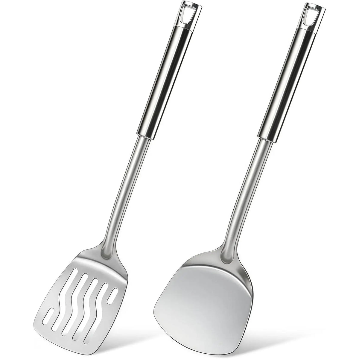 2 count Stainless Steel Spatulas Set, Metal Spatula Solid & Slotted Turner, Heavy Duty Sturdy Spatula for Kitchen Use, High Heat Resistant Cooking Utensils for Fish Eggs Pancakes, Easy to Clean,
