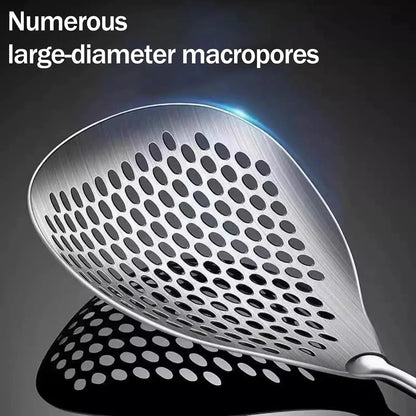 Wooden Handle Stainless Steel Skimmer, Skimmer Slotted Spoon, Ladle Spoon with Heat-Resistant Long Handle, Extra Thick Spider Strainer for Deep Frying, Boiling & Fast Oil Draining
