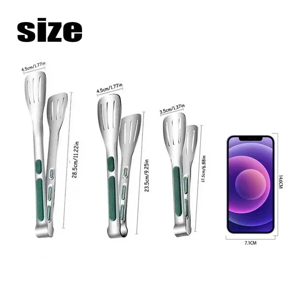 1-Piece Stainless Steel Barbecue Tong - Silver Non-Slip Silicone-Tipped, Oil-Resistant, Durable, Labor-Saving Kitchen Utensil for Barbecue Cooking Kitchen, BBQ Tools, Grilling Accessories, Salad Prep