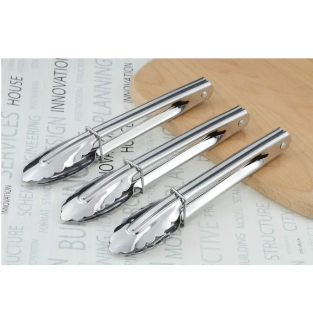 6Pcs 7-Inch Mini Stainless Steel Food Tongs with Silding Rings, Small Clam Shell Service Tongs for Serving Appetizers, Desserts, Salads, Barbecue and Cooking (Silver)