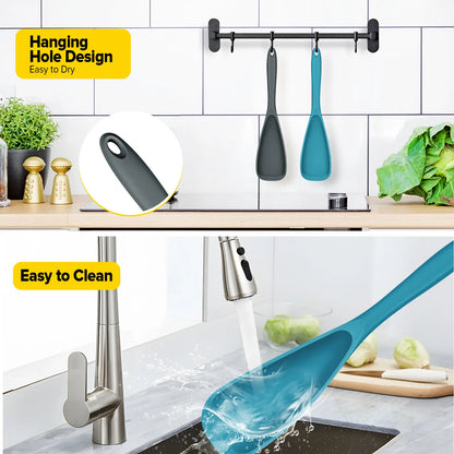 BundlePro Silicone Cooking Spoons 2-Pack - Anti-Adhesive Spatulas & Turners for Nonstick Cookware, BPA-Free Food Grade, Heat Resistant Handles Up to 446°F with Confidence, Top Stays Clean Mixing Kitchen Utensils Set