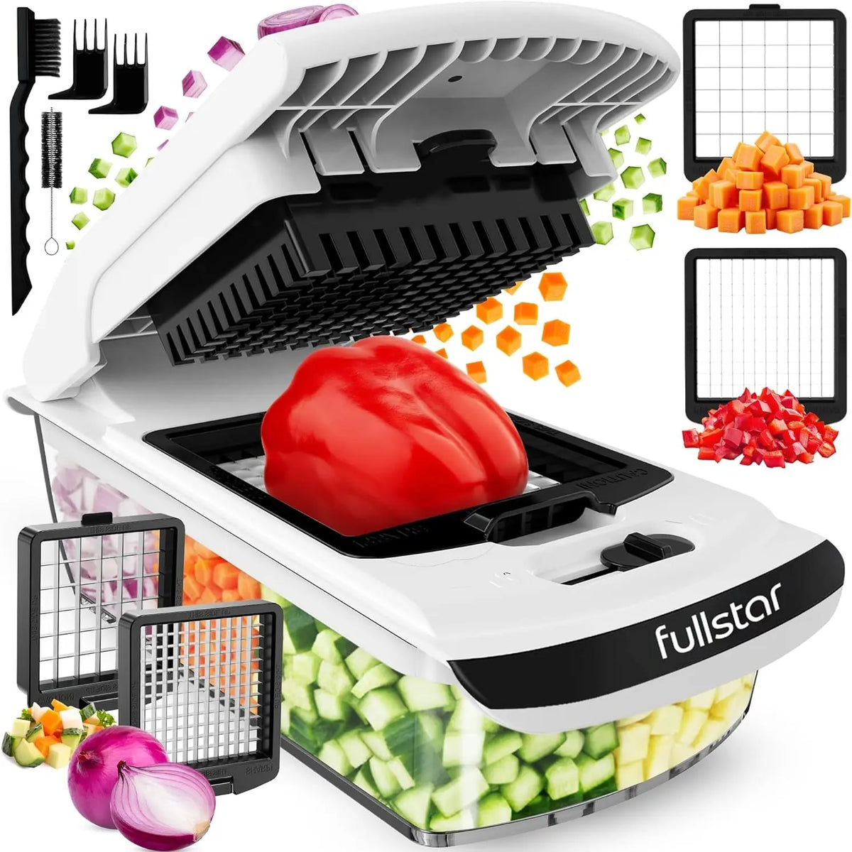 Fullstar Vegetable Chopper & Slicer, Onion Dicer, Food Cutter with Stainless Steel Blades, Dishwasher-safe for Meal Prep