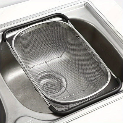 1pc, Sink Colander, Vegetable Sink Washing Basket, Fruit Drain Basket Rack, Stainless Steel Drain Basket, Strainer Basket, Adjustable Sink Rack, Multifunctional Colander, Kitchen Stuff, Kitchen Gadgets, Kitchen Accessories