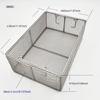 304 Stainless Steel Cleaning Basket, Metal Wire Mesh Basket, Cleaning And Filtering Equipment, Workpiece Drainage, Steaming, Frying, Screening And Filtering, High Load-Bearing Slag Separation, Rectangular, Storage, And Other Multi-Purpose