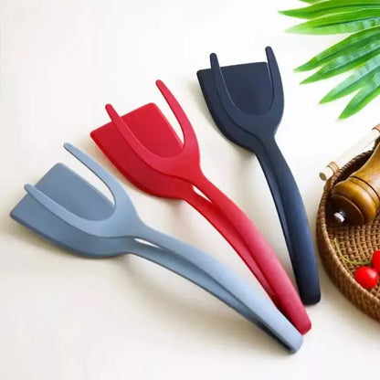 2-in-1 Silicone Turner & Tong, Dual Silicone Spatulas Multi-Use Set - Nonstick, Reusable, Food-Safe Materials Kitchen Utensil for Eggs, Pancakes, French Toast, Multi-Use Set Spatulas