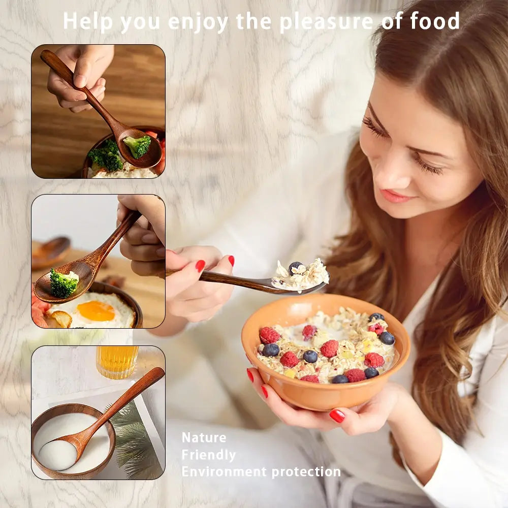 Natural Wooden Spoon Set of 4/6, Durable Eco-Friendly Long-Handled Cooking Spoons in Assorted Sizes for Cooking, Baking and Serving, Kitchen Utensils #GLOBAL PICKS