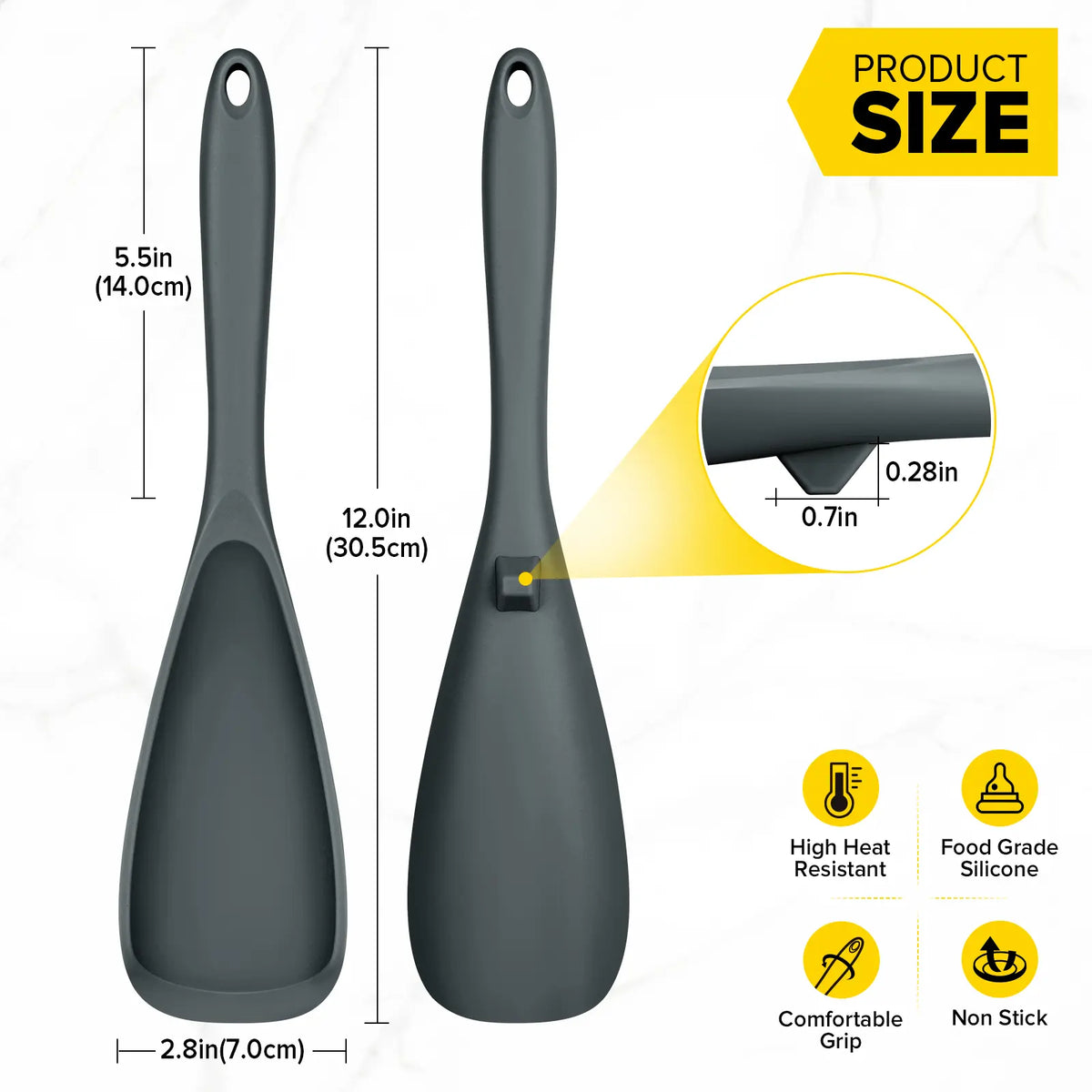 BundlePro Silicone Cooking Spoons 2-Pack - Anti-Adhesive Spatulas & Turners for Nonstick Cookware, BPA-Free Food Grade, Heat Resistant Handles Up to 446°F with Confidence, Top Stays Clean Mixing Kitchen Utensils Set