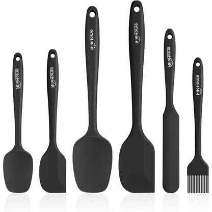 6 count  Spatula Set with  Brush,Mixing-Black | -Grade Material,Heat Resistant Up to 600°F,Dishwasher Safe,
