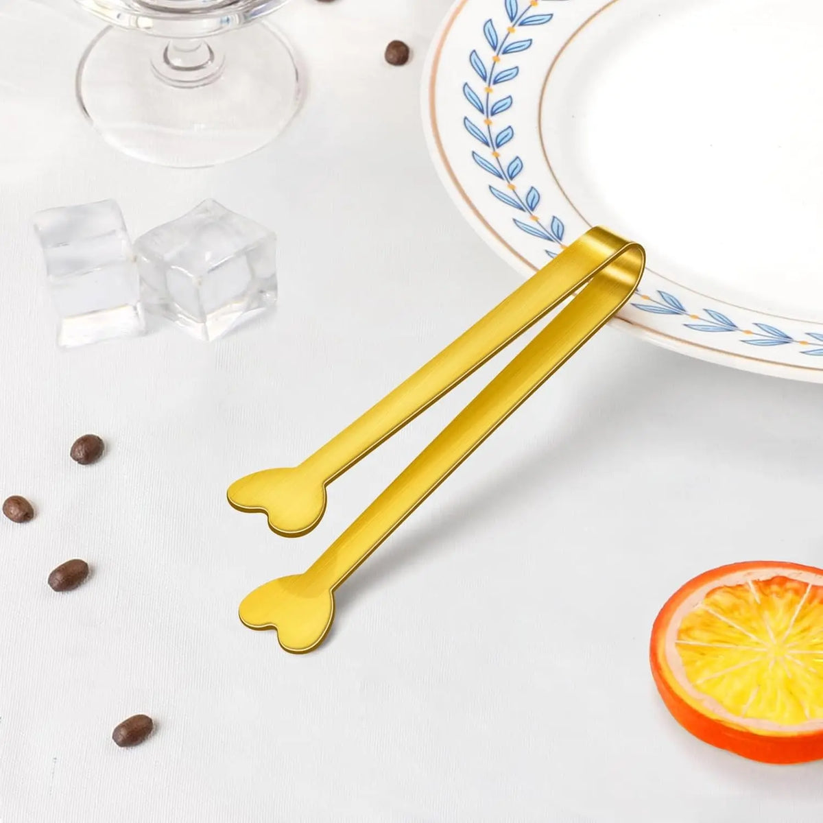 5pcs Golden Mini Tongs, Heart-shaped Sugar Cube Tong, Stainless Steel Small Serving Tong, Durable Ice Cube Tong, Tea Party Serving Tong, Nice Gift, Tea Making Tools, Tea Accessories, Utensils, Perfect for Coffee Bar/Wedding/Valentine's Day
