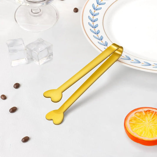 5pcs Golden Mini Tongs, Heart-shaped Sugar Cube Tong, Stainless Steel Small Serving Tong, Durable Ice Cube Tong, Tea Party Serving Tong, Nice Gift, Tea Making Tools, Tea Accessories, Utensils, Perfect for Coffee Bar/Wedding/Valentine's Day