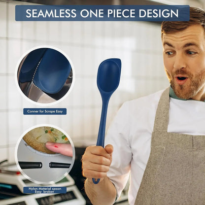 446°F Heat Resistant  Cooking Spoon Spatula,  Large Kitchen Solid and Slotted Spoons for Mixing, Serving, Scraping, Non-stick, Dishwasher Safe Classic Blue 12.5inch