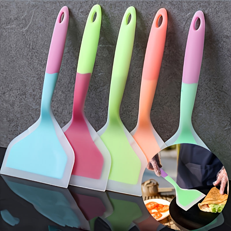 One Random Multi-functional Silicone Spatula in 4 Colors - Non-stick and Heat-resistant, Suitable for Cooking, Stirring and Barbecuing - Perfect for Making Pancakes, Steaks and Barbecue Food