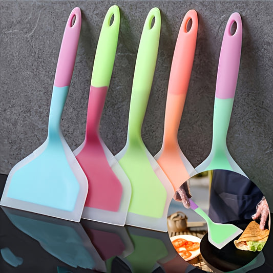 One Random Multi-functional Silicone Spatula in 4 Colors - Non-stick and Heat-resistant, Suitable for Cooking, Stirring and Barbecuing - Perfect for Making Pancakes, Steaks and Barbecue Food