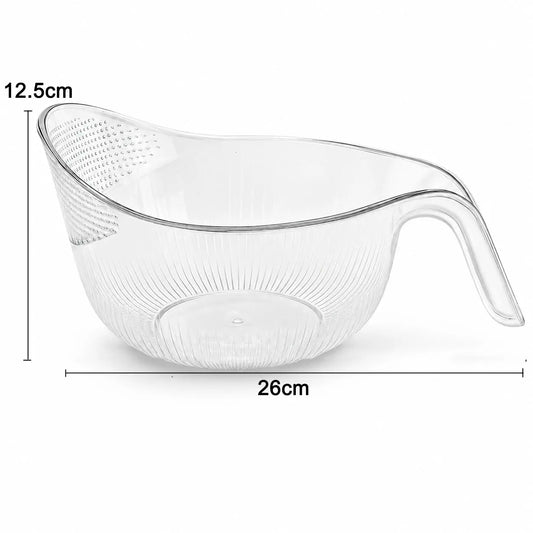 Aesthetic Multifunctional Rice Strainer Basket with Handle - Sturdy BPA-Free Transparent Plastic Kitchen Utensil, Colander for Draining Vegetables, Fruits
