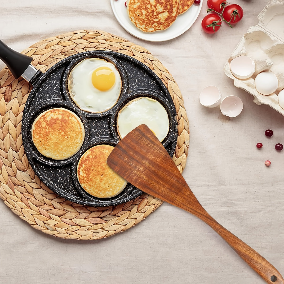 Premium Acacia Wood Spatula with Long Handle - Non-Stick, Flat Bottom for Easy Cooking & Serving