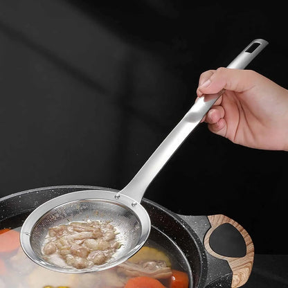 304 Stainless Steel Thick Mesh Strainer Ladle - Rustproof Kitchen Utensils with Heat-Resistant Handle, Fine Mesh, Dishwasher Safe, Ideal for Hot Pot Foam/Dregs, Oil Skimming in Soups, Essential Daily Meal Prep Tool