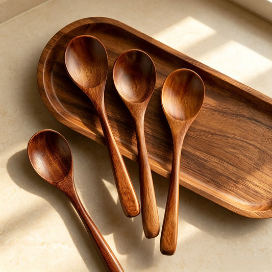 4 & 6 Natural Wooden Spoon Set,Durable Eco‑Friendly Long-Handle Cooking Spoons for Kitchen Cooking, Baking and Serving Kitchen Cooking Accessories, Kitchen Utensils Tool Wooden Cooking Tools-YY1