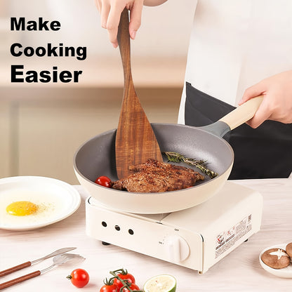 Premium Acacia Wood Spatula with Long Handle - Non-Stick, Flat Bottom for Easy Cooking & Serving