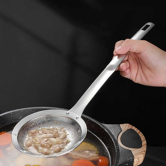 304 Stainless Steel Thick Mesh Strainer Ladle - Rustproof Kitchen Utensils with Heat-Resistant Handle, Fine Mesh, Dishwasher Safe, Ideal for Hot Pot Foam/Dregs, Oil Skimming in Soups, Essential Daily Meal Prep Tool