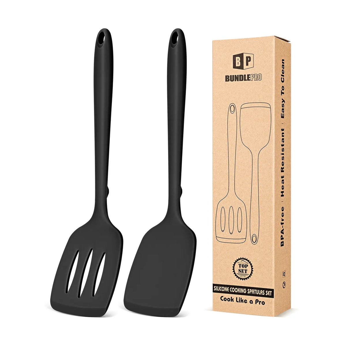 BUNDLEPRO Khaki Kitchen Utensils Set - 2-Piece Non-Stick Slotted Silicone Spatula Turner, 1-Piece Solid Silicone Cooking Spoon, Heat-Resistant BPA-Free, Protects Pot Coats, Ideal for Family Daily Use, Cooking Fish & Pancakes