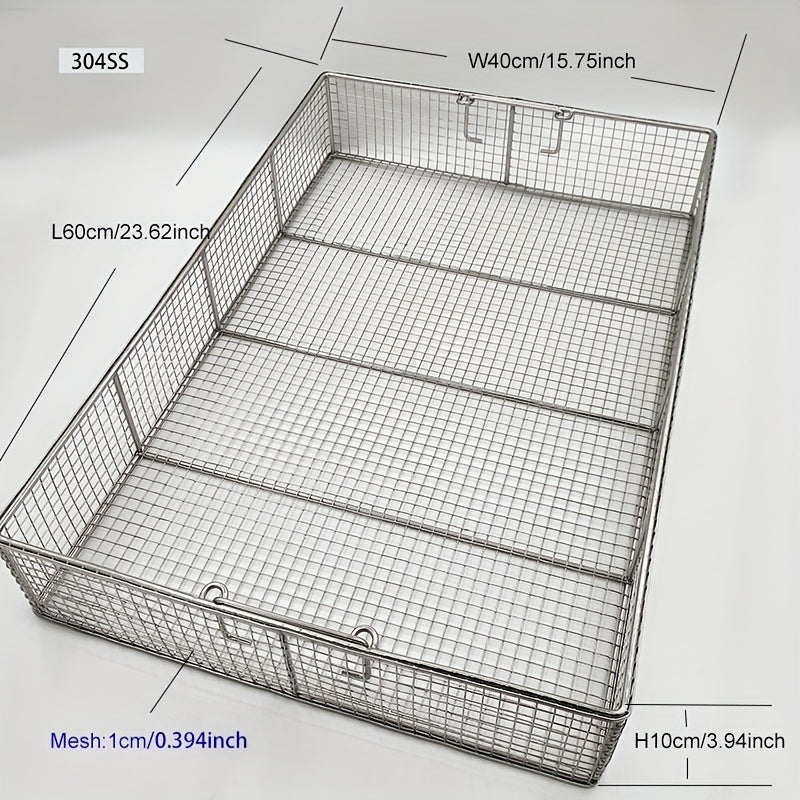 304 Stainless Steel Cleaning Basket, Metal Wire Mesh Basket, Cleaning And Filtering Equipment, Workpiece Drainage, Steaming, Frying, Screening And Filtering, High Load-Bearing Slag Separation, Rectangular, Storage, And Other Multi-Purpose