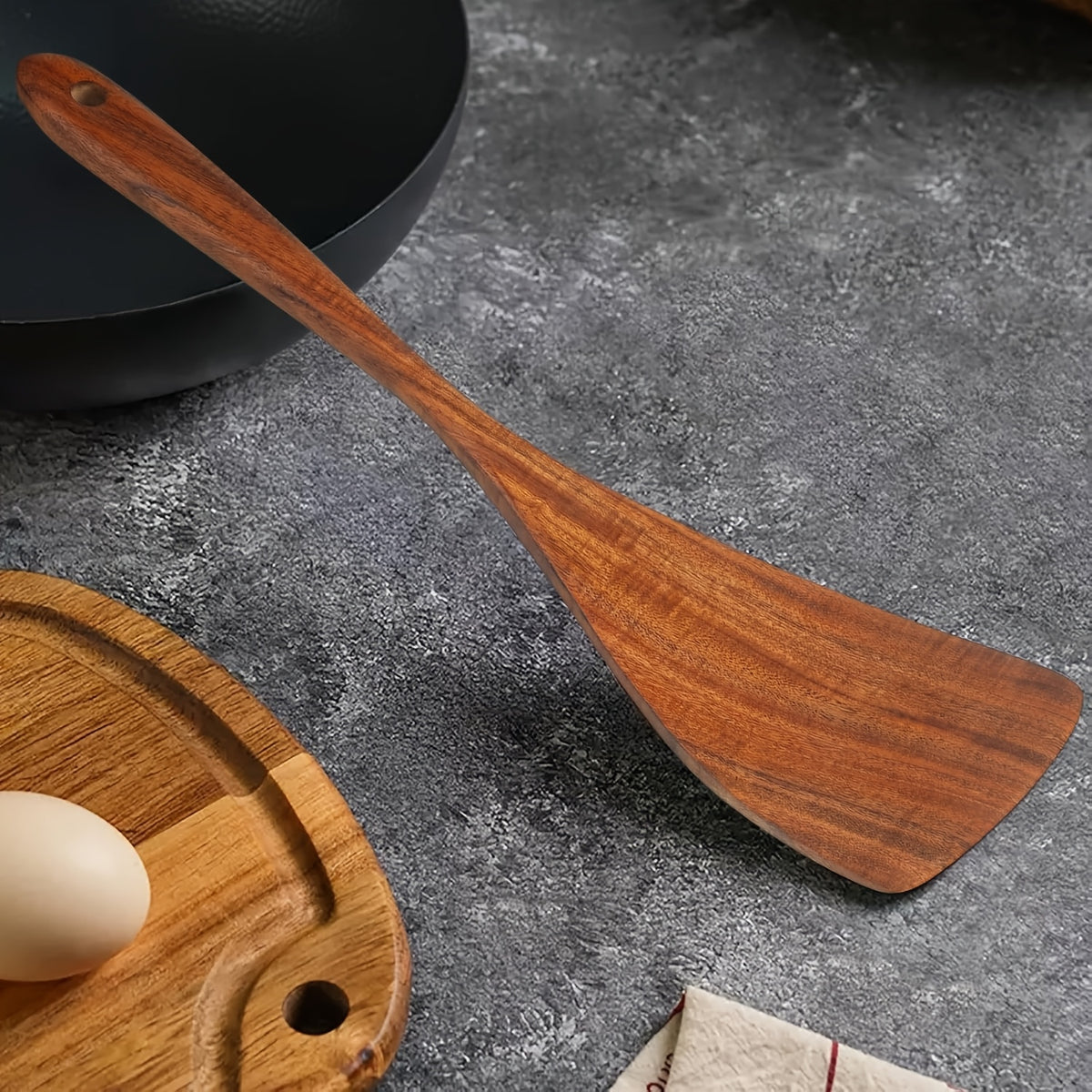 Premium Acacia Wood Spatula with Long Handle - Non-Stick, Flat Bottom for Easy Cooking & Serving