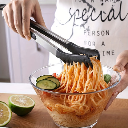 10-Inch Long Handle Noodle Clip Food Clip Salad Clip Pasta Drainer Stainless Steel BBQ Tongs Anti-Scald