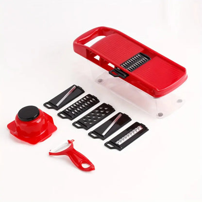 1 Set of New Material Upgraded 10-in-1 Multi-Functional Vegetable Slicer, Manual Vegetable Grater, Vegetable Cutter with 6 Interchangeable Blades, 1 Hand Guard, 1 Peeler, Kitchen Food Prep Tool. Christmas Family Gathering Kitchen Gadget