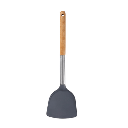 1pc of Cooking Utensil, Wooden Handle Stainless Steel Silicone Frying Pan - Long Handle, Non-stick, Heat-resistant, Easy to Clean, Specialized Utensil for Non-stick Pans, Kitchen Cooking Tool, Specialized Kitchen Tool, Household Cooking Utensil