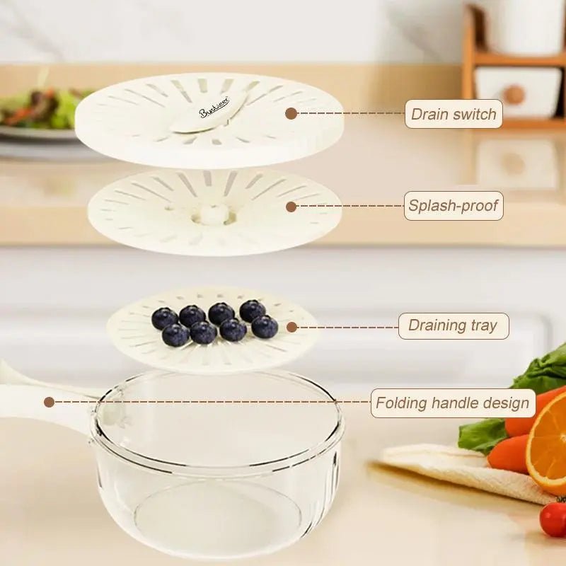 Multifunctional Kitchen Colander Basket with Lid - Pasta Drainer, Salad Bowl, Collapsible Strainer for Washing Fruits-Vegetables, Refrigerator Storage, Foldable Handle Kitchen Utensils, Collapsible Strainers For Kitchen