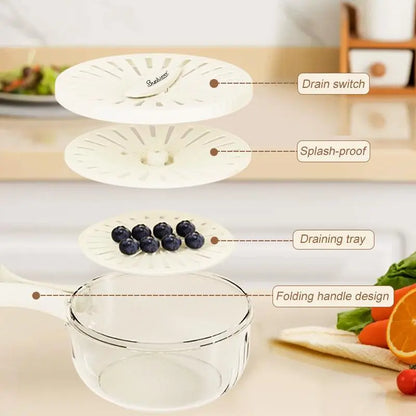 Multifunctional Kitchen Colander Basket with Lid - Pasta Drainer, Salad Bowl, Collapsible Strainer for Washing Fruits-Vegetables, Refrigerator Storage, Foldable Handle Kitchen Utensils, Collapsible Strainers For Kitchen