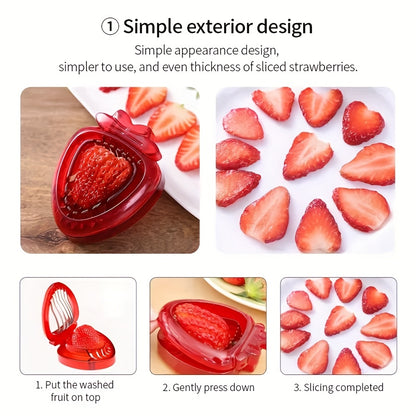 Stainless Steel Manual Strawberry Slicer - Ergonomic Fruit Slicer with Bent Blades for Berries, Cherries, Apples | No Electricity Needed, Easy-Clean Kitchen Tool for Smoothies, Desserts & Breakfast Prep, Visually Appealing Kitchenware | Easyclean Material