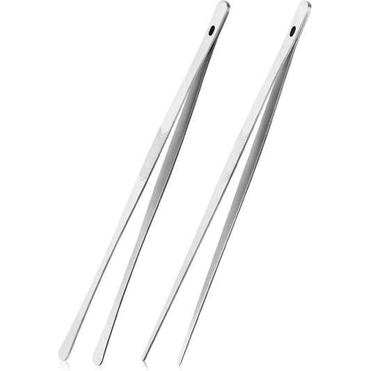 Stylish Reusable 2PCS 12" Long Handle Stainless Steel Kitchen Tongs - Precision Serrated Tips Metal Utensils for Chefs, Grilling, Serving Food