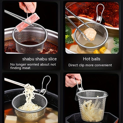 1pc/2pcs Stainless Steel Hot Pot Mesh Skimmer Hanging Wall Filter Basket Commercial Noodle Cooking Soup Noodle Spicy Hot Pot Skimmer