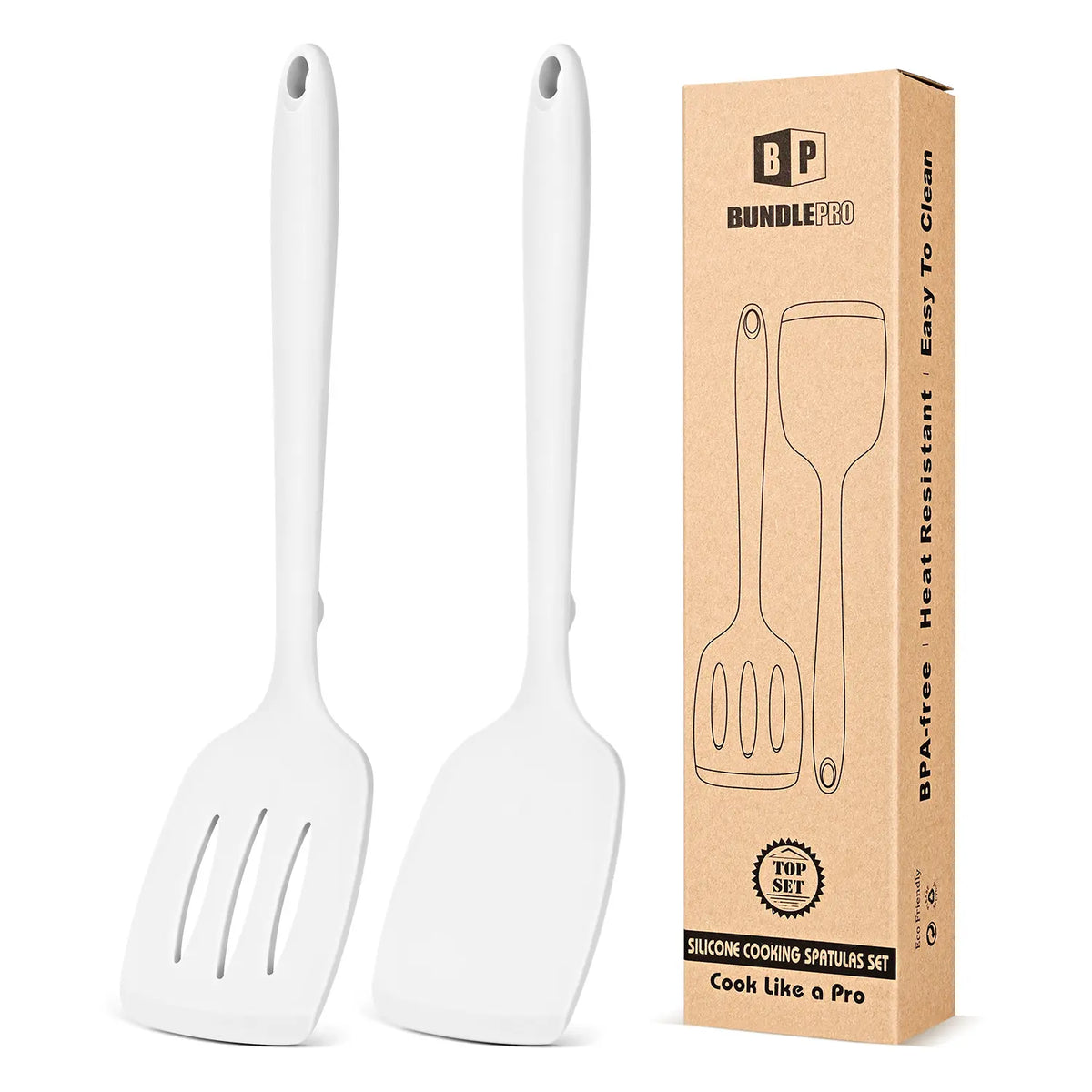 BUNDLEPRO Khaki Kitchen Utensils Set - 2-Piece Non-Stick Slotted Silicone Spatula Turner, 1-Piece Solid Silicone Cooking Spoon, Heat-Resistant BPA-Free, Protects Pot Coats, Ideal for Family Daily Use, Cooking Fish & Pancakes
