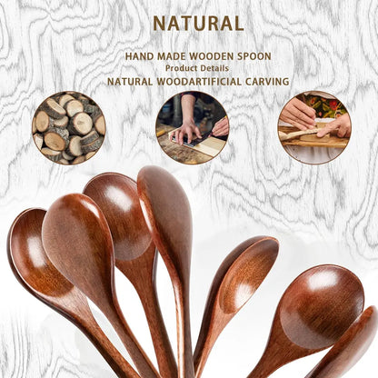 Natural Wooden Spoon Set of 4/6, Durable Eco-Friendly Long-Handled Cooking Spoons in Assorted Sizes for Cooking, Baking and Serving, Kitchen Utensils #GLOBAL PICKS