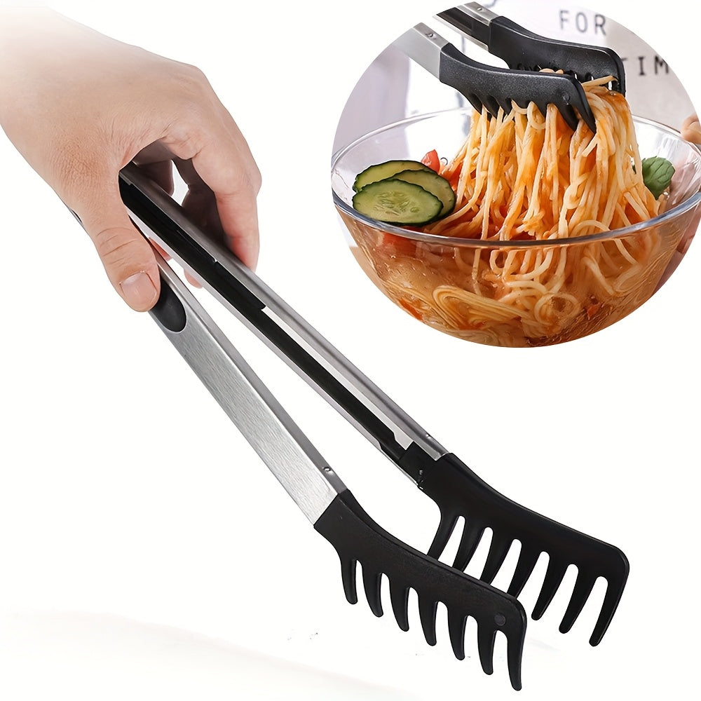 10-Inch Long Handle Noodle Clip Food Clip Salad Clip Pasta Drainer Stainless Steel BBQ Tongs Anti-Scald